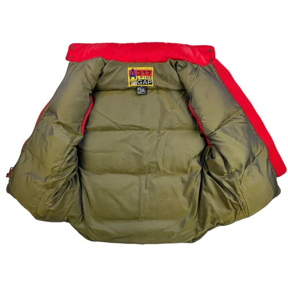 Vintage Gap Down Puffer Vest Men's M Alpine 317 Red Full Zip Racing Series Hood - Picture 6 of 14